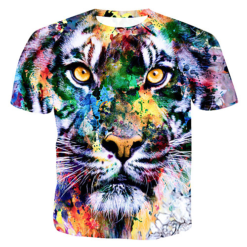 

Men's Rainbow Graphic Print T-shirt Round Neck Rainbow / Animal