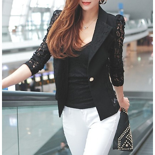 

Women's Blazer Shawl Lapel Polyester White / Black L / XL / XXXXL / Slim