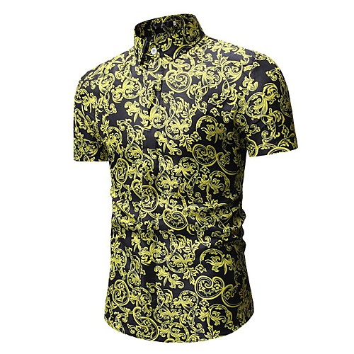

Men's Shirt Color Block Geometric Floral Print Tops Cotton Black Red