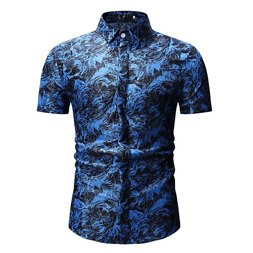 

Men's Shirt Color Block Geometric Floral Print Tops Cotton White Blue Red