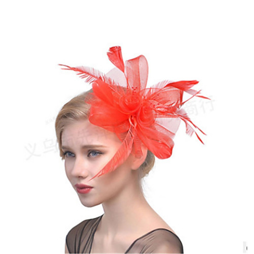 

Women's Ladies Tiaras Fascinators For Wedding Party / Evening Prom Princess Feather Fabric Blushing Pink Gray Royal Blue