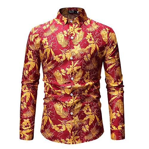 

Men's Shirt Color Block Geometric Print Tops Cotton Black Red Khaki