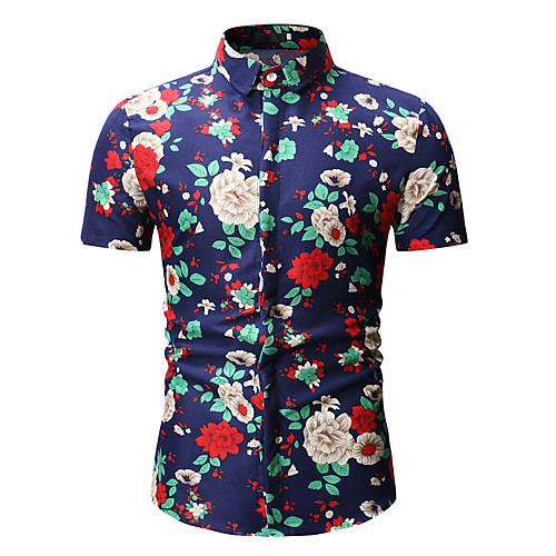 

Men's Shirt Geometric Tribal Floral Print Tops Cotton Blue Red
