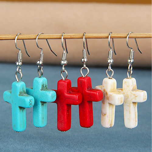 

Women's Turquoise Drop Earrings Hanging Cross Earrings Cross Vintage Earrings Jewelry White / Red / Blue For Daily 1 Pair