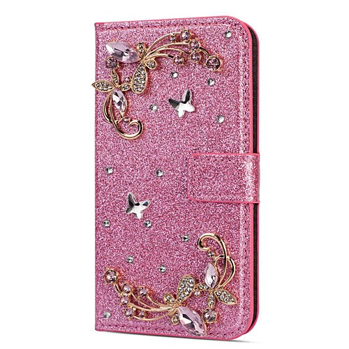 

Phone Case For Samsung Galaxy Full Body Case Leather Wallet Card S9 S9 Plus S8 Plus S8 S7 edge S7 S6 edge S6 S5 S10 Wallet Card Holder Rhinestone Flower / Floral Glitter Shine Rhinestone Hard PU