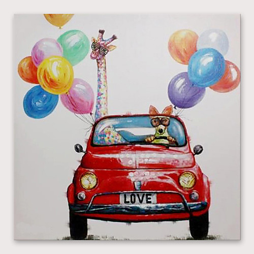 

Nursery Oil Painting Handmade Hand Painted Wall Art Pop Art Modern Animal Dog Giraffe Car Home Decoration Décor Stretched Frame Ready to Hang