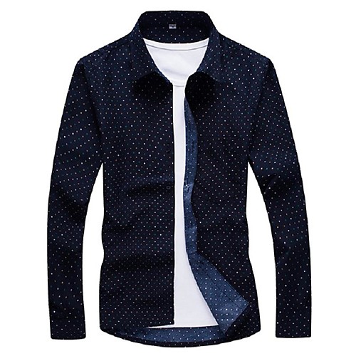 

Men's Shirt Color Block Geometric Print Tops Cotton Navy Blue