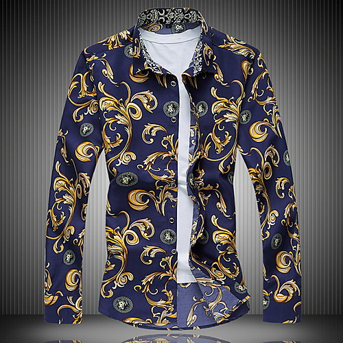 

Men's Shirt Geometric Print Tops Blue Yellow Navy Blue