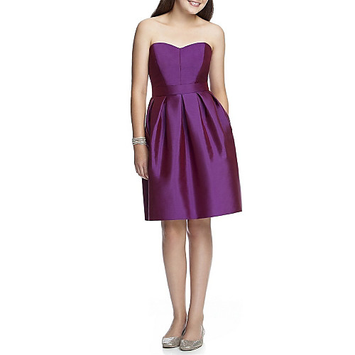 

A-Line Knee Length Junior Bridesmaid Dress Party Satin Sleeveless Bandeau with Ruching
