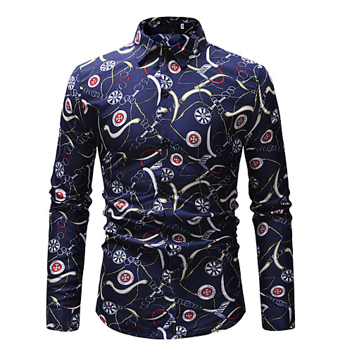 

Men's Shirt Color Block Paisley Geometric Print Tops Cotton Blue Red