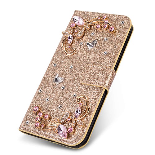

Case For Samsung Galaxy J8 (2018) / J7 (2017) / J7 (2018) Wallet / Card Holder / Rhinestone Full Body Cases Butterfly / Glitter Shine / Rhinestone Hard PU Leather