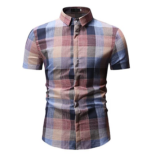 

Men's Shirt Houndstooth Check Print Tops Cotton Blushing Pink Green