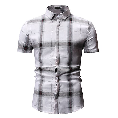 

Men's Shirt Striped Houndstooth Check Print Tops Cotton White Black