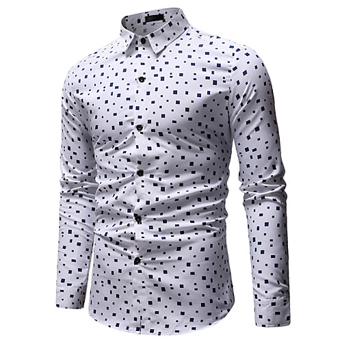 

Men's Shirt Polka Dot Color Block Print Tops Cotton White Red