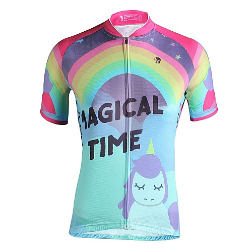 

ILPALADINO Women's Short Sleeve Cycling Jersey Summer Polyester Pink Cartoon Bike Jersey Top UV Resistant Breathable Reflective Strips Sports Clothing Apparel / Back Pocket