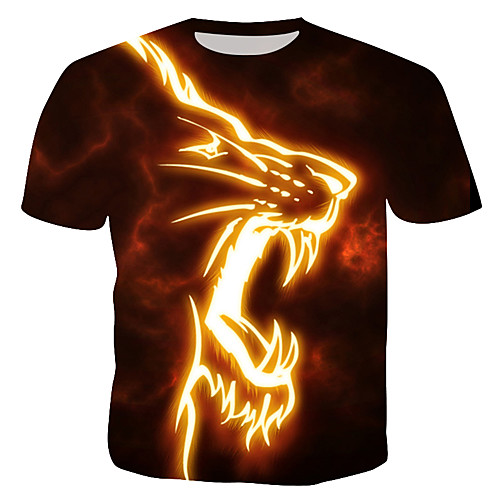 

Men's T shirt Shirt Graphic Animal Print Short Sleeve Daily Tops Round Neck Rainbow