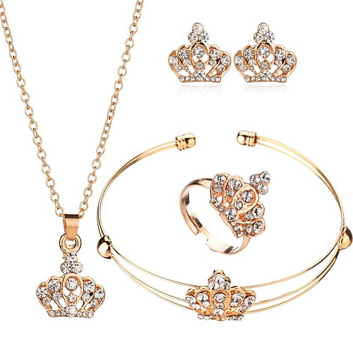 

Women's Cubic Zirconia Cuff Bracelet Stud Earrings Pendant Necklace Classic Crown Classic European Elegant Earrings Jewelry Gold For Party Ceremony Festival 5pcs / Bridal Jewelry Sets / Open Ring