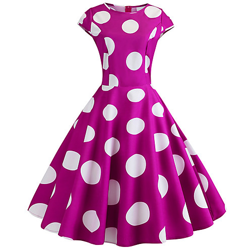 

Women's Swing Dress Fuchsia Royal Blue Light Blue Short Sleeve Polka Dot Round Neck Elegant Vintage Cotton S M L XL XXL