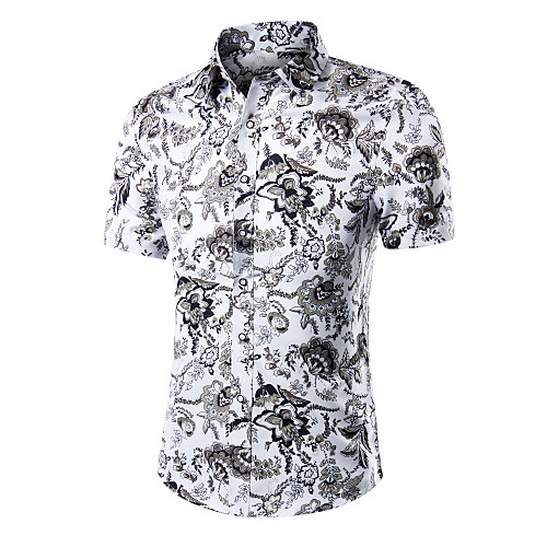 

Men's Shirt Polka Dot Geometric Floral Print Tops Cotton White
