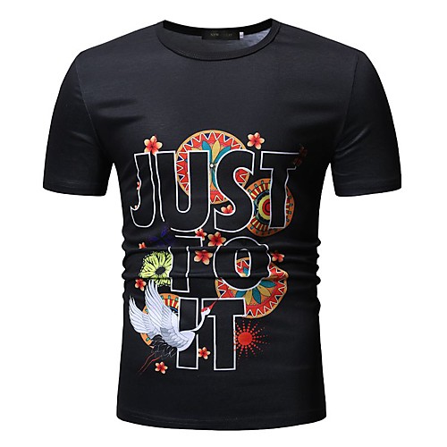 

Men's T shirt Geometric Floral Letter Patchwork Print Tops Cotton White Black