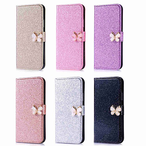 

Case For Apple iPhone XS / iPhone XR / iPhone XS Max Wallet / Card Holder / Rhinestone Full Body Cases Solid Colored / Glitter Shine / Rhinestone Hard PU Leather
