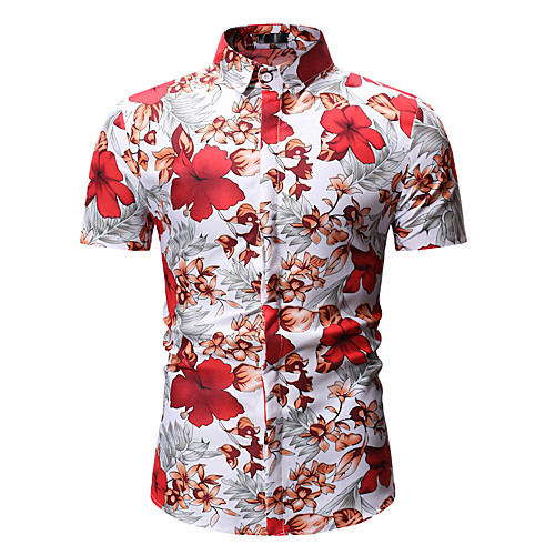 

Men's Shirt Geometric Floral Animal Print Tops Cotton Blue Red