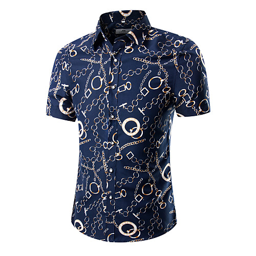 

Men's Shirt Polka Dot Geometric Floral Print Tops Cotton Navy Blue