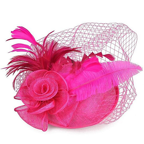 

Women's Ladies Tiaras Fascinators For Wedding Party / Evening Prom Princess Feather Fabric Fuchsia White