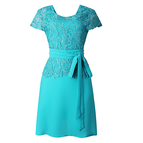

Women's A Line Dress Navy Blue Light Blue Short Sleeve Solid Colored Lace Summer Round Neck Going out Kentucky Derby S M L XL XXL / Chiffon / High Waist
