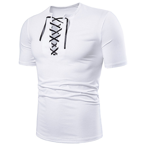 

Men's T shirt Graphic Solid Colored Lace up Tops White Black Gray