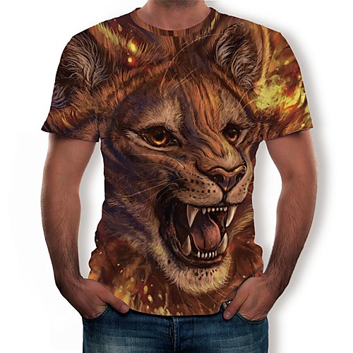 

Men's T shirt 3D Animal Plus Size Print Tops Cotton Yellow