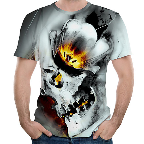

Men's T shirt Color Block 3D Skull Print Tops Gray