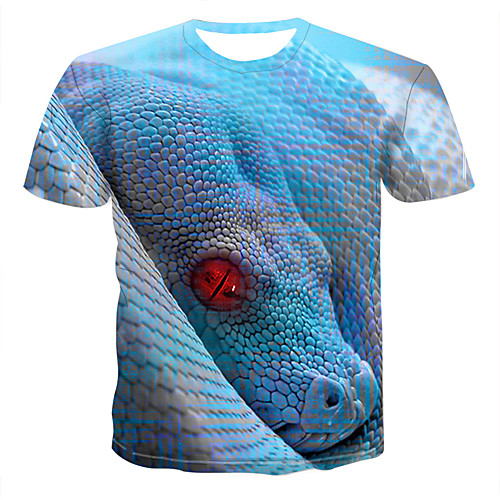 

Men's T shirt Shirt Graphic 3D Animal Print Tops Round Neck Light Blue