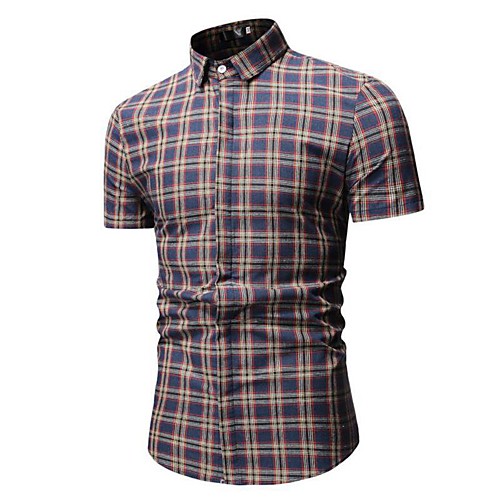 

Men's Shirt Houndstooth Check Solid Colored Print Tops Cotton Black Red Navy Blue