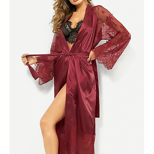 

Women's Robes Satin & Silk Nightwear Solid Colored White / Black / Wine S M L