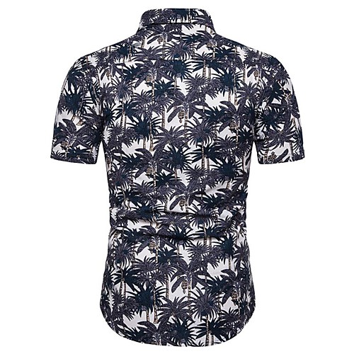 

Men's Shirt Color Block Geometric Floral Plus Size Print Tops Cotton Blue Green