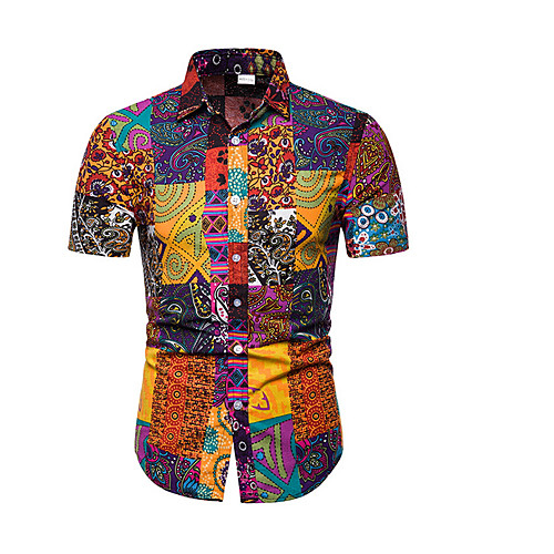 

Men's T shirt Geometric Plus Size Print Tops Orange