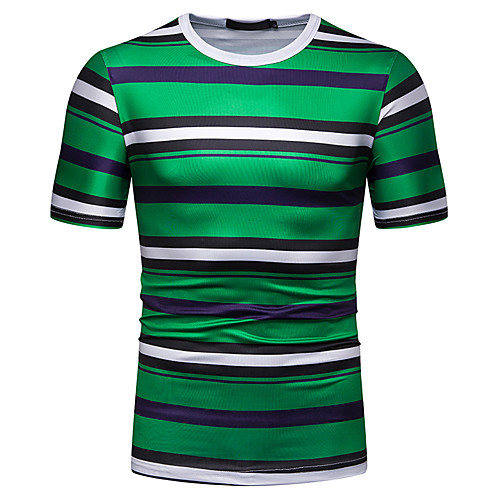 

Men's T shirt Striped Tops Orange Green