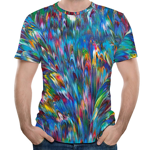 

Men's T shirt Shirt Graphic Color Block 3D Plus Size Print Short Sleeve Daily Tops Streetwear Exaggerated Round Neck Blue