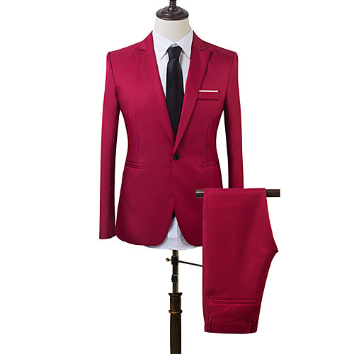 

Men's Suits Pants Blazer Solid Colored / Color Block Regular Fit Acrylic / Polyester Men's Suit Blue / Wine / Gray - Notch lapel collar