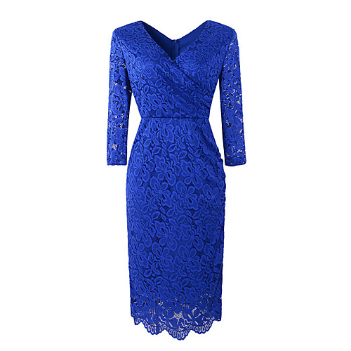 

Women's Shift Dress Short Mini Dress Purple Wine Green Royal Blue Black Navy Blue 3/4 Length Sleeve Solid Color V Neck S M L XL XXL