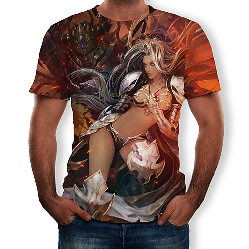 

Men's T shirt Color Block 3D Cartoon Print Tops Yellow