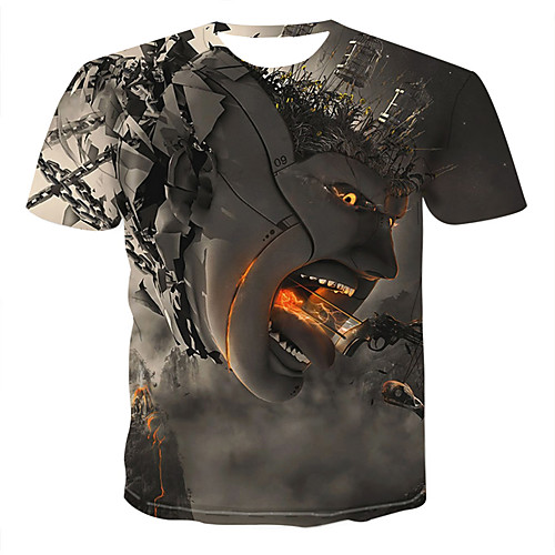 

Men's T shirt Cartoon Print Tops Gray