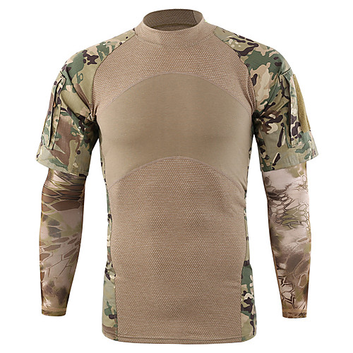 

Esdy Men's Hiking Tee shirt Long Sleeve Crew Neck Tee Tshirt Top Outdoor Moisture Wicking Quick Dry High Elasticity Autumn / Fall Spring Cotton Blend Patchwork Black Army Green Khaki Fishing Climbing