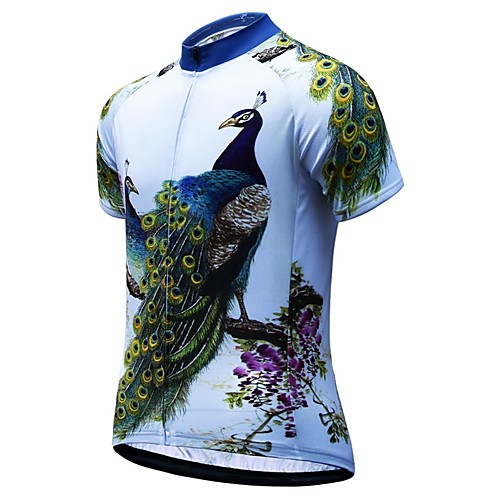 

JESOCYCLING Men's Short Sleeve Cycling Jersey Summer Polyester White Peacock Animal Bike Jersey Top Mountain Bike MTB Road Bike Cycling Quick Dry Breathable Back Pocket Sports Clothing Apparel