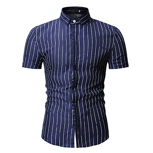 

Men's Shirt Striped Print Tops Cotton White Black Blue