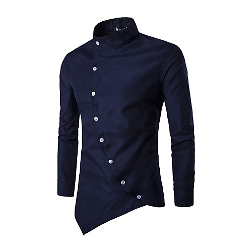 

Men's Shirt Solid Colored Patchwork Tops Standing Collar White Black Red