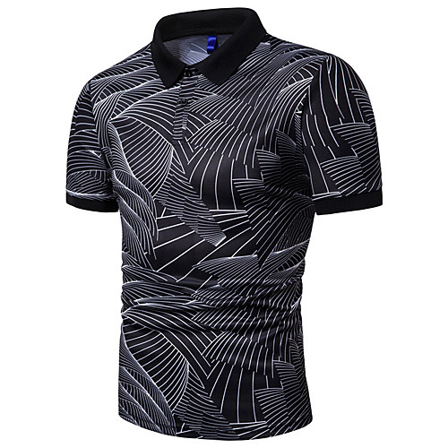 

Men's Polo Striped Geometric Print Tops White Black Navy Blue