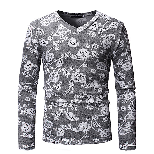 

Men's T shirt Graphic Color Block Geometric Print Tops Cotton Blue Gray
