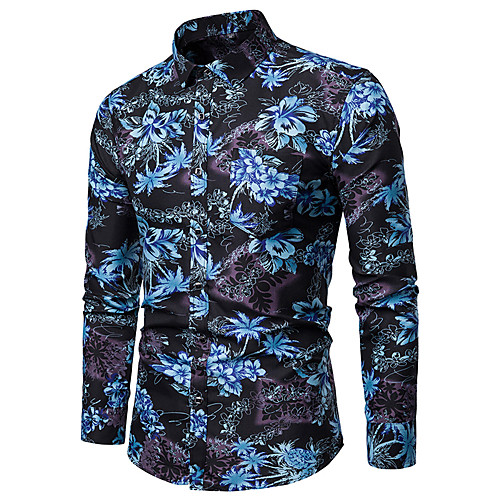 

Men's Shirt Floral Plus Size Print Tops Blue Yellow